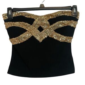 NWT Windsor Black and Gold Sequin Strapless Party Corset Top